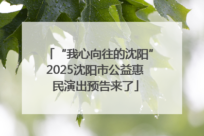 “我心向往的沈阳”2025沈阳市公益惠民演出预告来了