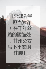 忠诚为墨、担当为锋！在千年丝路的褶皱处，甘州公安写下平安的注脚